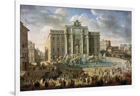 The Trevi Fountain in Rome (Pope Benidict XIV Visits the Trevi Fountain in Rom), 18th Century-Giovanni Paolo Panini-Framed Giclee Print