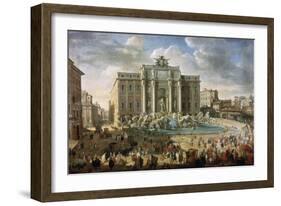 The Trevi Fountain in Rome (Pope Benidict XIV Visits the Trevi Fountain in Rom), 18th Century-Giovanni Paolo Panini-Framed Giclee Print