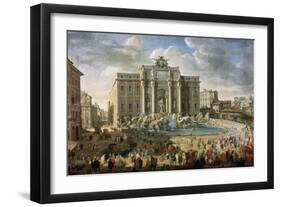 The Trevi Fountain in Rome (Pope Benidict XIV Visits the Trevi Fountain in Rom), 18th Century-Giovanni Paolo Panini-Framed Giclee Print