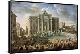 The Trevi Fountain in Rome (Pope Benidict XIV Visits the Trevi Fountain in Rom), 18th Century-Giovanni Paolo Panini-Framed Stretched Canvas