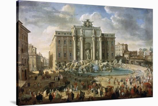 The Trevi Fountain in Rome (Pope Benidict XIV Visits the Trevi Fountain in Rom), 18th Century-Giovanni Paolo Panini-Stretched Canvas