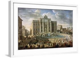 The Trevi Fountain in Rome (Pope Benidict XIV Visits the Trevi Fountain in Rom), 18th Century-Giovanni Paolo Panini-Framed Giclee Print