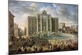 The Trevi Fountain in Rome (Pope Benidict XIV Visits the Trevi Fountain in Rom), 18th Century-Giovanni Paolo Panini-Mounted Giclee Print