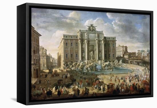 The Trevi Fountain in Rome (Pope Benidict XIV Visits the Trevi Fountain in Rom), 18th Century-Giovanni Paolo Panini-Framed Stretched Canvas
