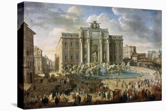 The Trevi Fountain in Rome (Pope Benidict XIV Visits the Trevi Fountain in Rom), 18th Century-Giovanni Paolo Panini-Stretched Canvas