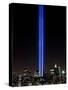 The Tribute of Light Memorial Shines into the Sky Over the Night Skyline of New York City-null-Stretched Canvas