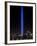 The Tribute of Light Memorial Shines into the Sky Over the Night Skyline of New York City-null-Framed Premium Photographic Print