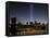 The Tribute of Light Memorial Shines into the Sky Over the Night Skyline of New York City-null-Framed Stretched Canvas