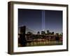 The Tribute of Light Memorial Shines into the Sky Over the Night Skyline of New York City-null-Framed Premium Photographic Print