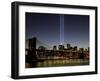 The Tribute of Light Memorial Shines into the Sky Over the Night Skyline of New York City-null-Framed Premium Photographic Print