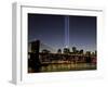 The Tribute of Light Memorial Shines into the Sky Over the Night Skyline of New York City-null-Framed Premium Photographic Print