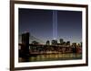 The Tribute of Light Memorial Shines into the Sky Over the Night Skyline of New York City-null-Framed Photographic Print