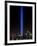 The Tribute of Light Memorial Shines into the Sky Over the Night Skyline of New York City-null-Framed Photographic Print