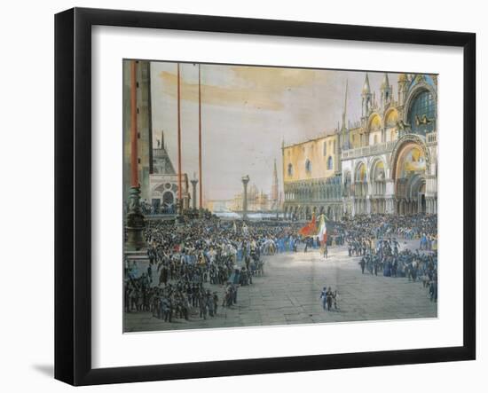 The Tricolour Flying over San Marco Piazza in Venice, 1848-Luigi Querena-Framed Giclee Print