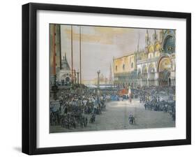 The Tricolour Flying over San Marco Piazza in Venice, 1848-Luigi Querena-Framed Giclee Print