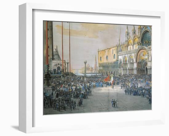 The Tricolour Flying over San Marco Piazza in Venice, 1848-Luigi Querena-Framed Giclee Print