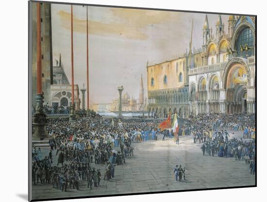 The Tricolour Flying over San Marco Piazza in Venice, 1848-Luigi Querena-Mounted Giclee Print