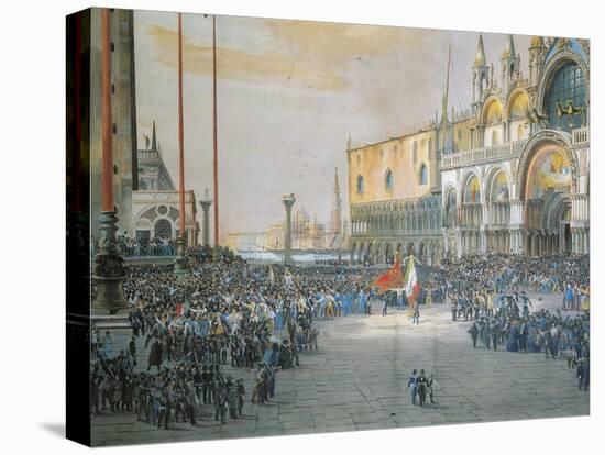 The Tricolour Flying over San Marco Piazza in Venice, 1848-Luigi Querena-Stretched Canvas