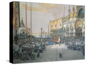 The Tricolour Flying over San Marco Piazza in Venice, 1848-Luigi Querena-Stretched Canvas