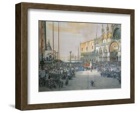 The Tricolour Flying over San Marco Piazza in Venice, 1848-Luigi Querena-Framed Giclee Print