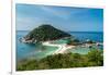 The triple islands of Koh Nang Yuan are connected by shared sandbar, Koh Tao, Thailand-Logan Brown-Framed Photographic Print