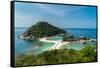 The triple islands of Koh Nang Yuan are connected by shared sandbar, Koh Tao, Thailand-Logan Brown-Framed Stretched Canvas