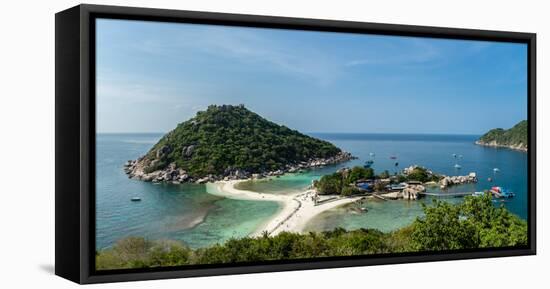 The triple islands of Koh Nang Yuan are connected by shared sandbar, Koh Tao, Thailand-Logan Brown-Framed Stretched Canvas