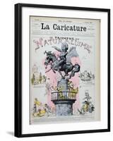 The Triumph of Naturalism," Caricature of Emile Zola (1840-1902) Illustration from "La Caricature"-Albert Robida-Framed Premium Giclee Print