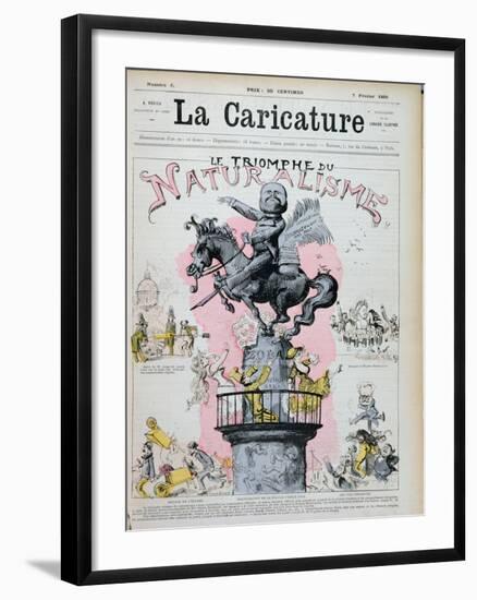 The Triumph of Naturalism," Caricature of Emile Zola (1840-1902) Illustration from "La Caricature"-Albert Robida-Framed Premium Giclee Print