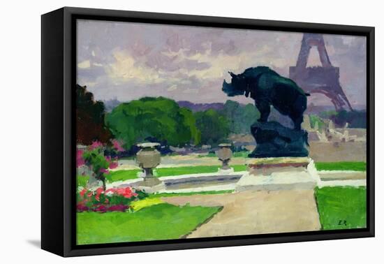 The Trocadero Gardens and the Rhinoceros by Jacquemart-Jules Ernest Renoux-Framed Stretched Canvas