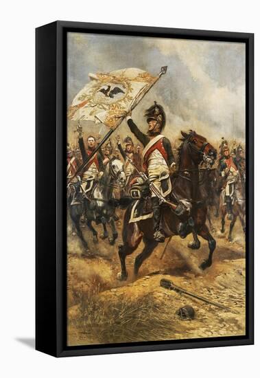The Trophy, Soldier of 4th French Dragoon Regiment with Prussian Flag, 1806-Edouard Detaille-Framed Stretched Canvas