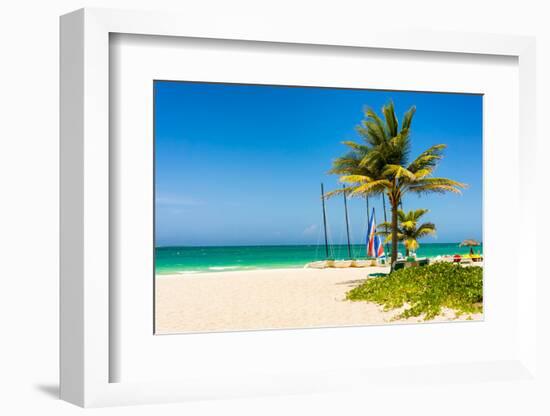 The Tropical Beach of Varadero in Cuba with Coconut Palms and Colorful Sailing Boats-Kamira-Framed Photographic Print