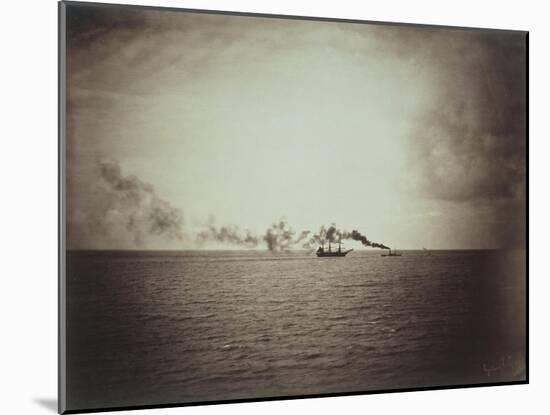 The Tugboat, Black and White Image Showing a Small Boat with Three Masts on the Water-Gustave Le Gray-Mounted Giclee Print