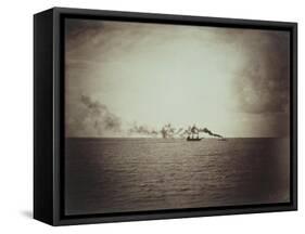 The Tugboat, Black and White Image Showing a Small Boat with Three Masts on the Water-Gustave Le Gray-Framed Stretched Canvas
