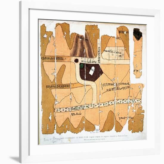 The Turin Papyrus, Reproduction of Ancient Egyptian Map of Gold Mines, c.1300 BC-null-Framed Giclee Print