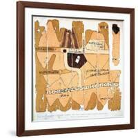 The Turin Papyrus, Reproduction of Ancient Egyptian Map of Gold Mines, c.1300 BC-null-Framed Giclee Print