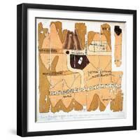 The Turin Papyrus, Reproduction of Ancient Egyptian Map of Gold Mines, c.1300 BC-null-Framed Giclee Print