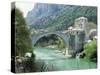 The Turkish Bridge Over the River Neretva Dividing the Town, Mostar, Bosnia, Bosnia-Herzegovina-Michael Short-Stretched Canvas