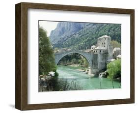 The Turkish Bridge Over the River Neretva Dividing the Town, Mostar, Bosnia, Bosnia-Herzegovina-Michael Short-Framed Photographic Print