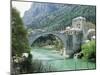 The Turkish Bridge Over the River Neretva Dividing the Town, Mostar, Bosnia, Bosnia-Herzegovina-Michael Short-Mounted Photographic Print