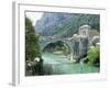 The Turkish Bridge Over the River Neretva Dividing the Town, Mostar, Bosnia, Bosnia-Herzegovina-Michael Short-Framed Photographic Print