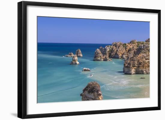 The Turquoise Water of the Atlantic Ocean and Cliffs Surrounding Praia Dona Ana Beach, Lagos-Roberto Moiola-Framed Photographic Print