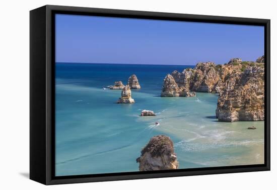 The Turquoise Water of the Atlantic Ocean and Cliffs Surrounding Praia Dona Ana Beach, Lagos-Roberto Moiola-Framed Stretched Canvas