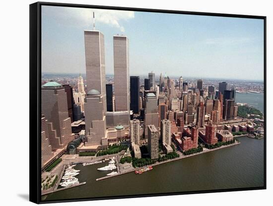 The Twin Towers of the World Trade Center Rise Above the New York Skyline-null-Framed Stretched Canvas