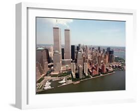 The Twin Towers of the World Trade Center Rise Above the New York Skyline-null-Framed Premium Photographic Print