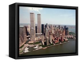 The Twin Towers of the World Trade Center Rise Above the New York Skyline-null-Framed Stretched Canvas