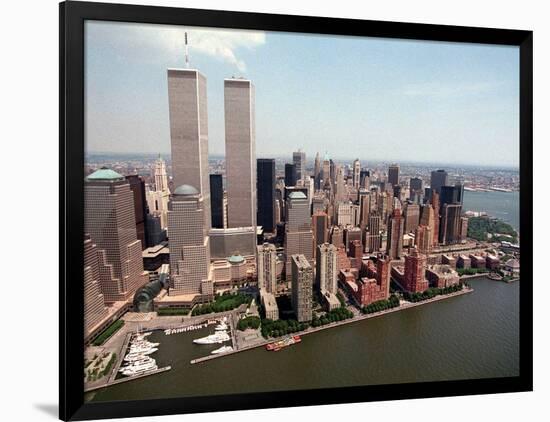 The Twin Towers of the World Trade Center Rise Above the New York Skyline-null-Framed Photographic Print