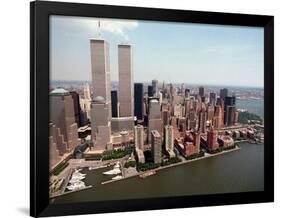 The Twin Towers of the World Trade Center Rise Above the New York Skyline-null-Framed Photographic Print