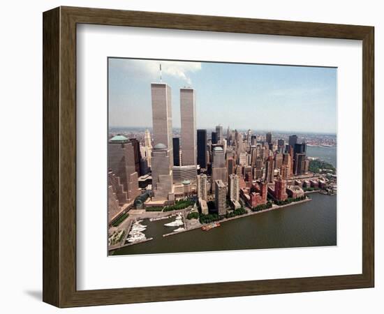 The Twin Towers of the World Trade Center Rise Above the New York Skyline-null-Framed Photographic Print