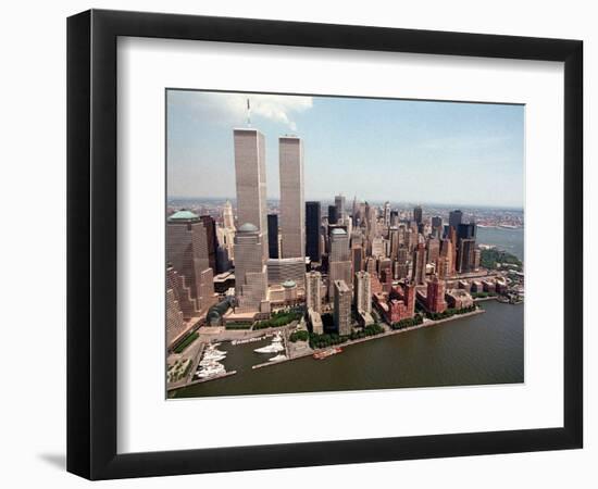 The Twin Towers of the World Trade Center Rise Above the New York Skyline-null-Framed Photographic Print